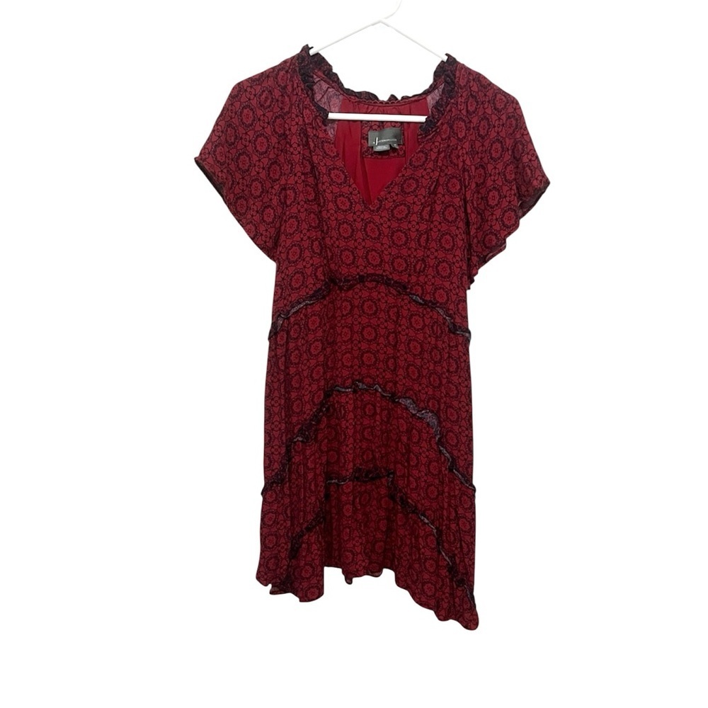 By Anthropologie Red and Black Patterned Dress
